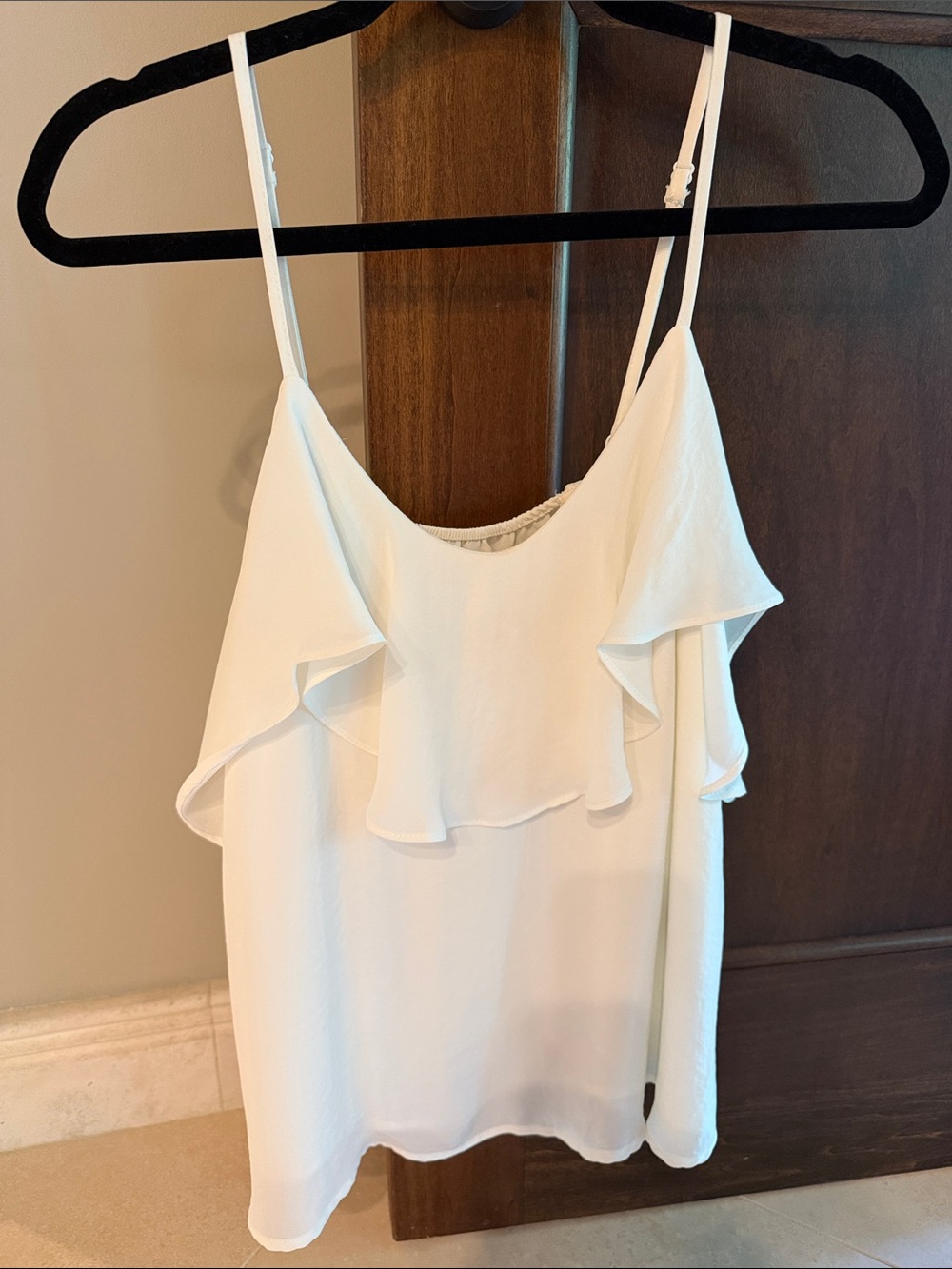 Women's White Ruffle Camisole with Adjustable Straps